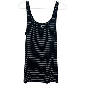 Halogen Black White Stripe Tank Top Medium Ribbed Rayon Spandex Stretch Jersey